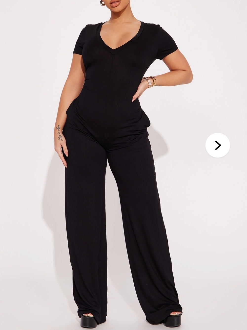 Women's Black V-Neck Wide-Leg Jumpsuit
